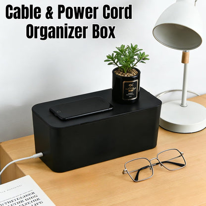 1 Large + 1 Small Cable Management Box Set – 2-Piece Cord Organizer Box, Home Office Desk Wire Storage & Cable Management Solution (Acryliclid lid/Black)