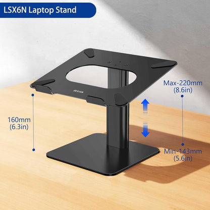 BESIGN LSX6 Computer Holder Stand, Ergonomic Adjustable Notebook Riser for Standing Work, Compatible with Air, Pro, Dell, HP, Lenovo More 10-14" Laptops, Black