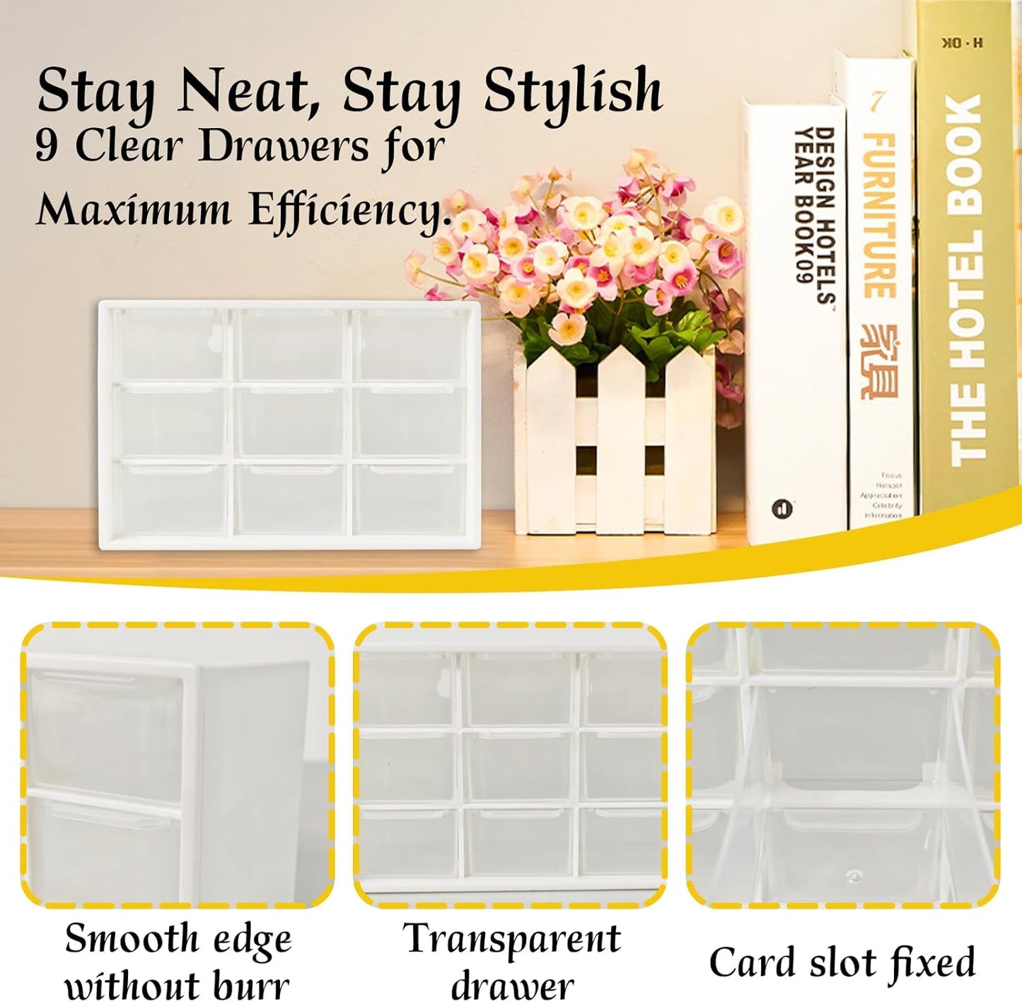 Small Drawer Organizer for Desk, 7.1" x 3.8" x 4.6" Mini Desktop Drawer Organizer with 9 Clear Drawers, Compact Craft & Office Supplies Organizer for Home School (Pink)
