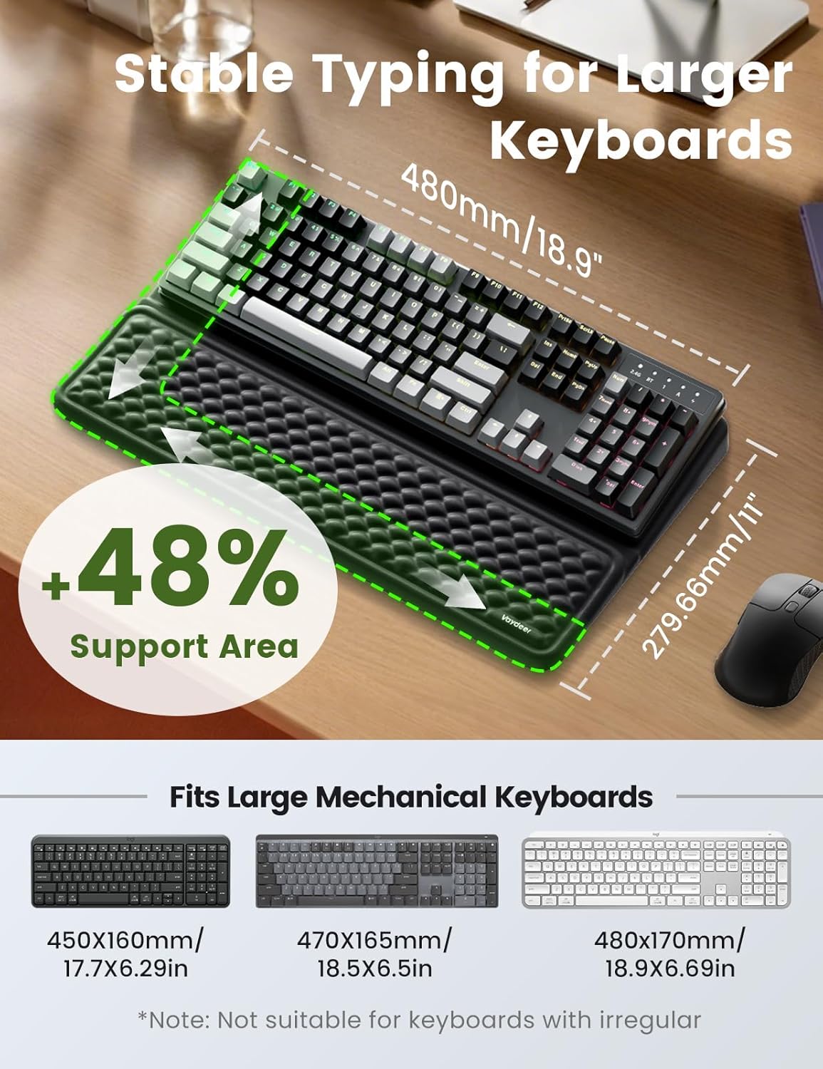 Vaydeer Wrist Rest with Keyboard Stand, Computer Wrist Support Pad, Ergonomic Keyboard Riser Holder Lifter Tray with Wrist Pad, Soft Memory Foam Desk Cushion, Palm Hand Typing for Office Home School