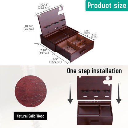 Wood Phone Docking Station with Drawer Nightstand Organizer for Men Dual Phone Charging Station for iPhone Samsung Google Desk Organizers Anniversary Birthday Gifts for Men Dad Him Husband