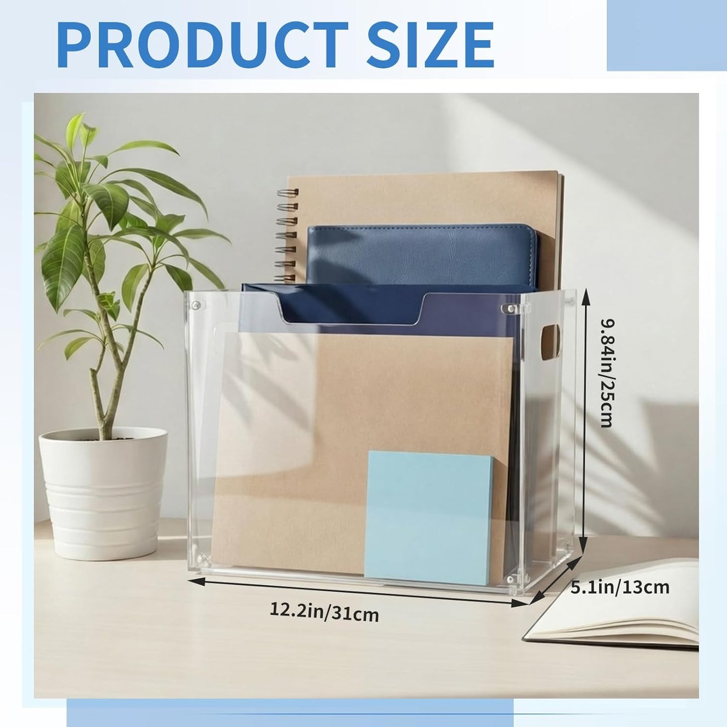 Novabright 1 Pack Acrylic File Organizer Box with Handles, Clear Hanging File Organizer for Letter Size/a4 Filing Crate Bin Holder for Desk, Office, Home, School