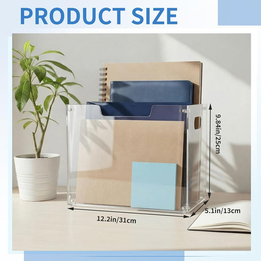 Novabright 1 Pack Acrylic File Organizer Box with Handles, Clear Hanging File Organizer for Letter Size/a4 Filing Crate Bin Holder for Desk, Office, Home, School