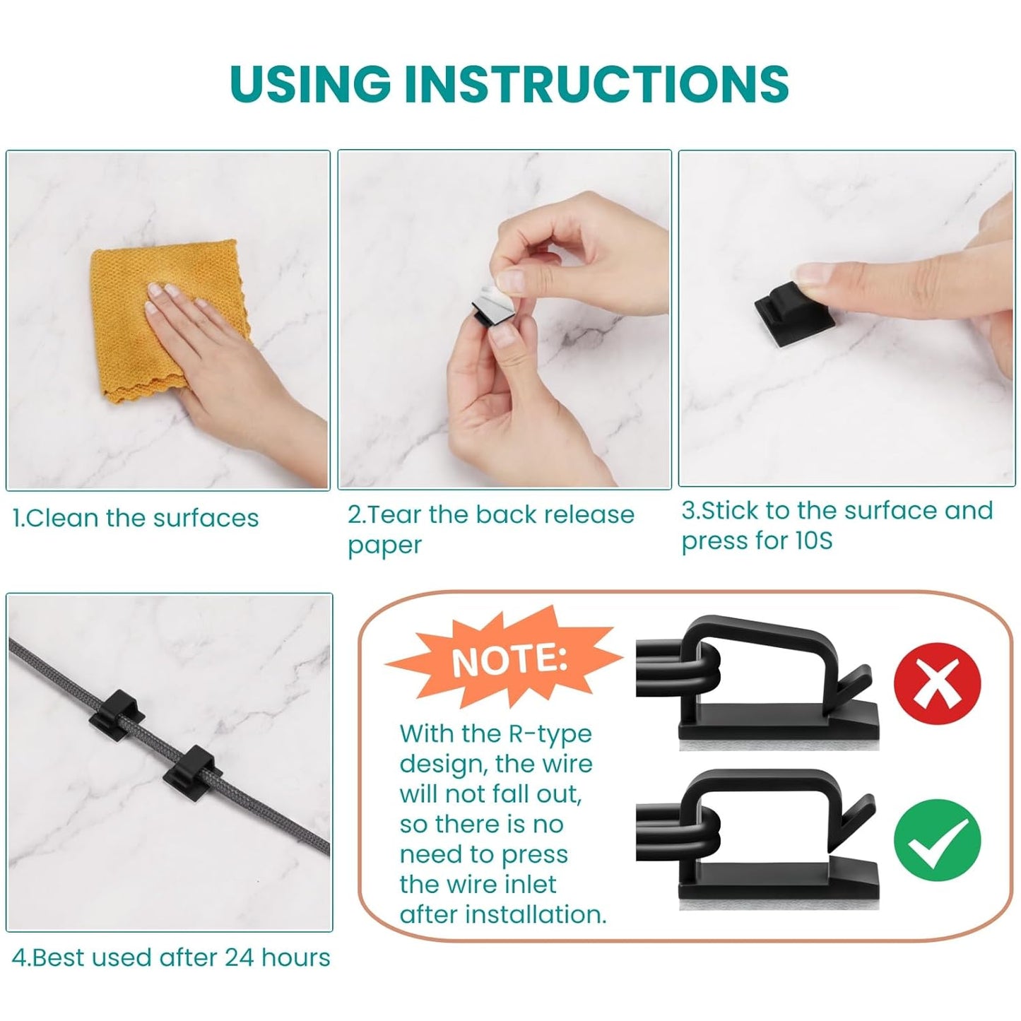 63pcs Black Cable Management,Adhesive Cable Clips,Cord Organizer ID 032" X0.2",Cord Clips for Wires on Wall,Under Desk,Nightstand,PC,TV,Outdoor Lights Strip,Plant Clips for Climbing Plants