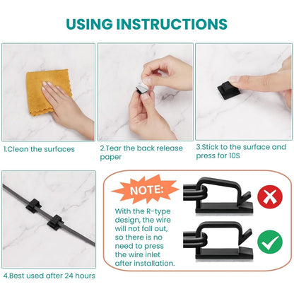 63pcs Black Cable Management,Adhesive Cable Clips,Cord Organizer ID 032" X0.2",Cord Clips for Wires on Wall,Under Desk,Nightstand,PC,TV,Outdoor Lights Strip,Plant Clips for Climbing Plants