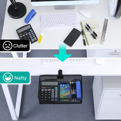 Under Desk Drawer Organizer - Clamp-On Above or Below Desk Mesh Drawer for Office Accessories, Storage Tray, and Desktop Organizer (White - Small)