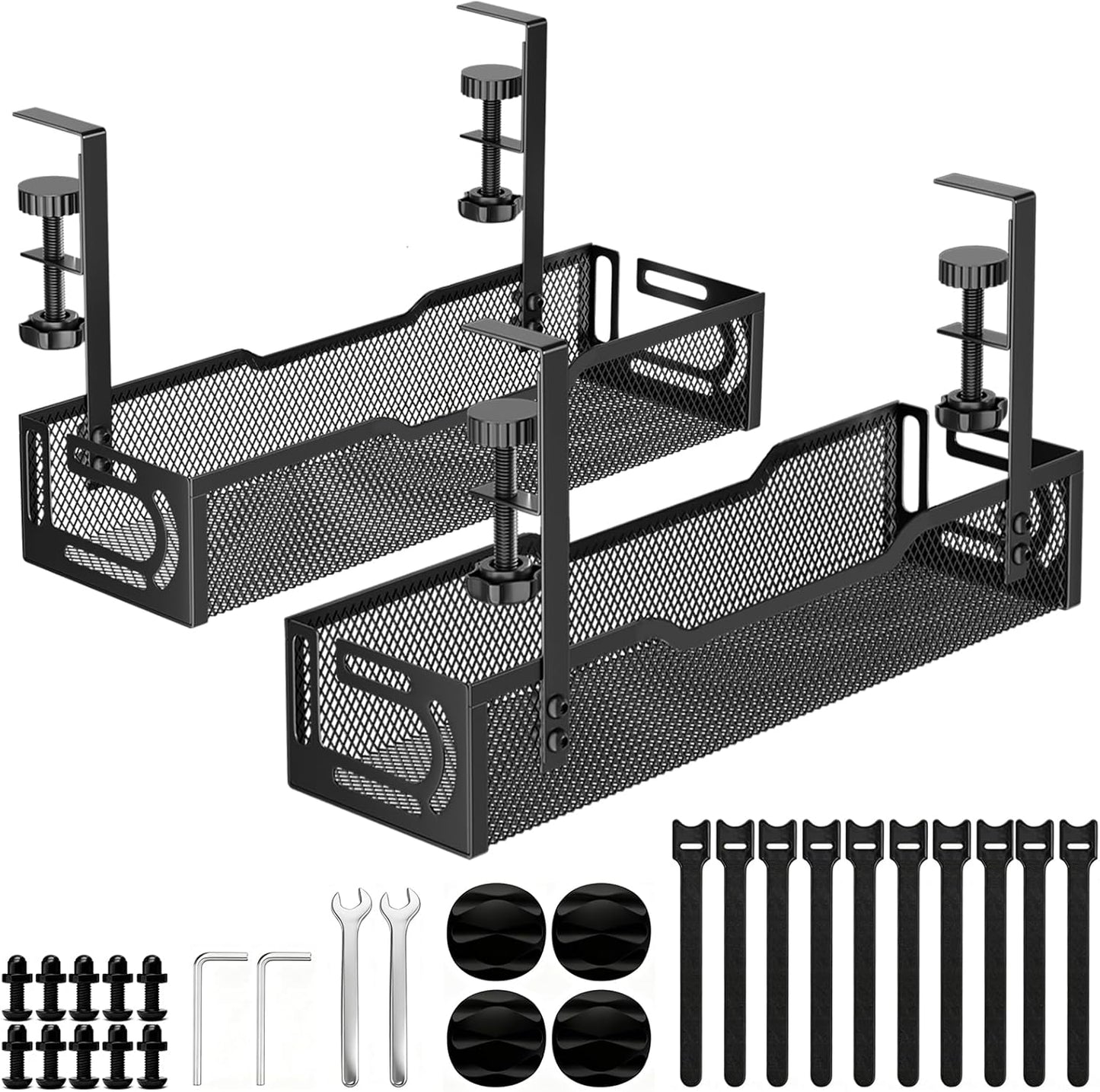 Under Desk Cable Management Tray, No Drill Mesh Desk Cable Tray, Wire Management Tray Cable Management Rack, Wire Organizer and Cable Management Box (White)