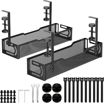Under Desk Cable Management Tray, No Drill Mesh Desk Cable Tray, Wire Management Tray Cable Management Rack, Wire Organizer and Cable Management Box (White)