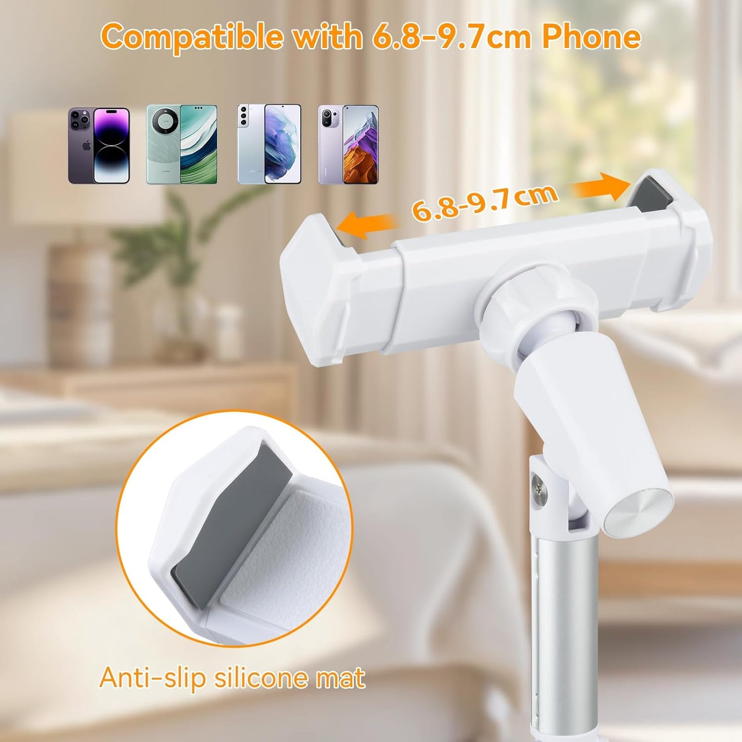 UTEBIT Adjustable Phone Stand for Desk, 11.8''-17.7''Height Adjustable Phone Holder for Desk Recording, Retractable Cell Phone Tablet Stand Holder for 5.5''-9.5''Screen iPhone 17 16 15 Pro Max Android