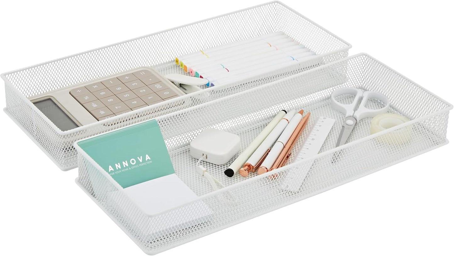 Annova Stackable Mesh Drawer Cabinet and Shelf Organizer Bins Storage Basket School Office Supply Holder Tray- Set of 2 (Gold, 3x3x2 Inch)