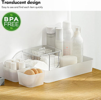 Poeland 5 Pcs Drawer Organizer Tray Storage Box for Bedroom Nightstand Drawer Dresser Bathroom Kitchen Drawer, Frosted