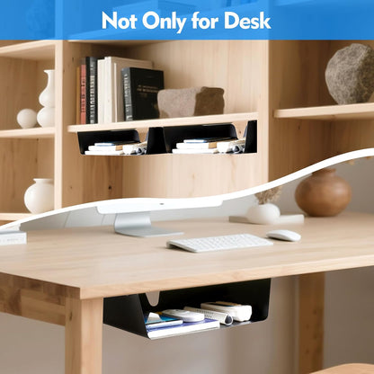 KHAMAL Under Desk Storage Shelf 2 Pack- Under Desk Drawer With Built in Cable Management For Home, Office, Gaming Setups, Kitchen (Black)