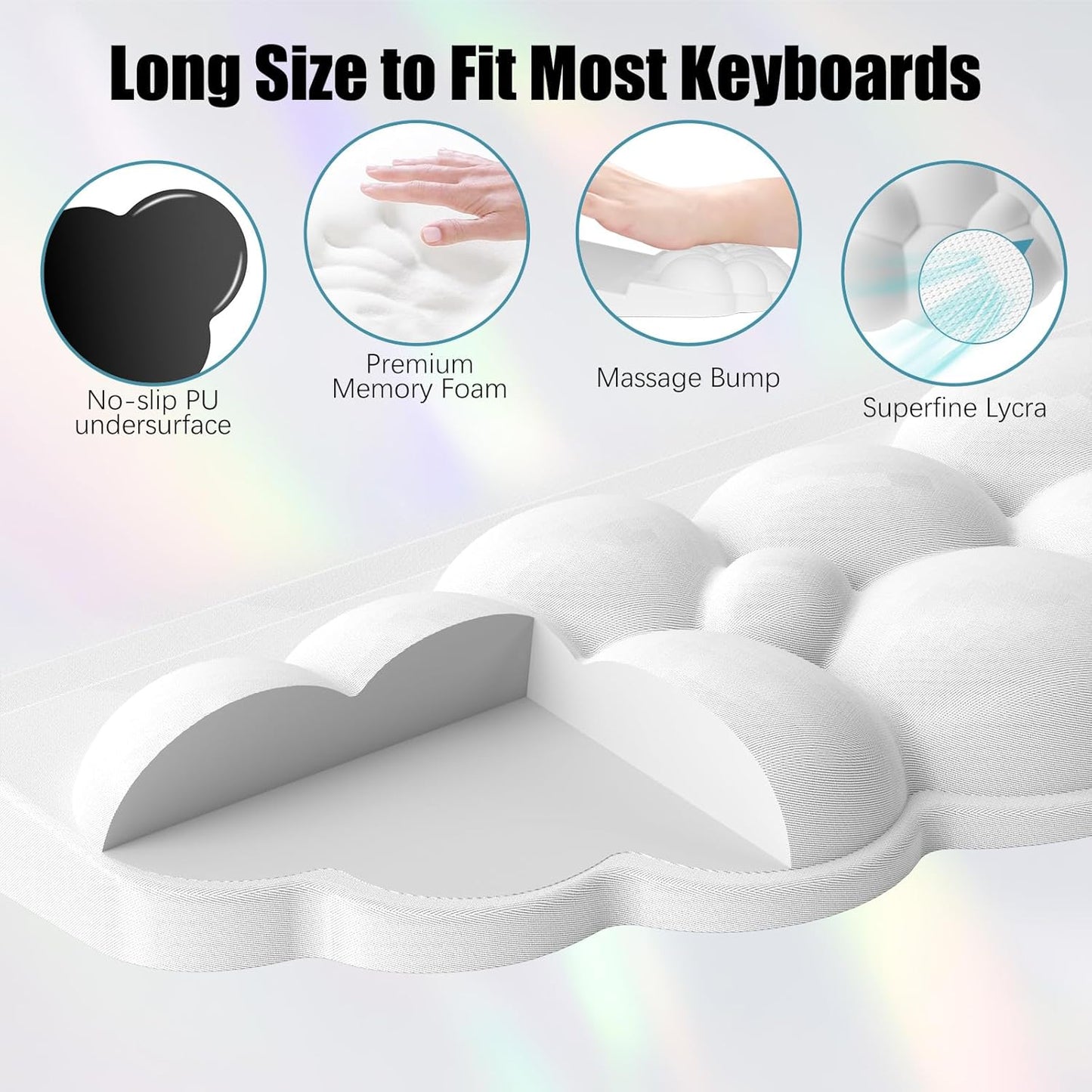 Ergonomic Wrist Rest for Keyboard and Mouse, Soft Memory Foam Cloud Keyboard Stand Pad with Wrist Rest Set, Easy Typing, Pain Relief, Comfort for Office, Work, Gaming - White