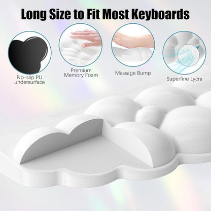 Ergonomic Wrist Rest for Keyboard and Mouse, Soft Memory Foam Cloud Keyboard Stand Pad with Wrist Rest Set, Easy Typing, Pain Relief, Comfort for Office, Work, Gaming - White