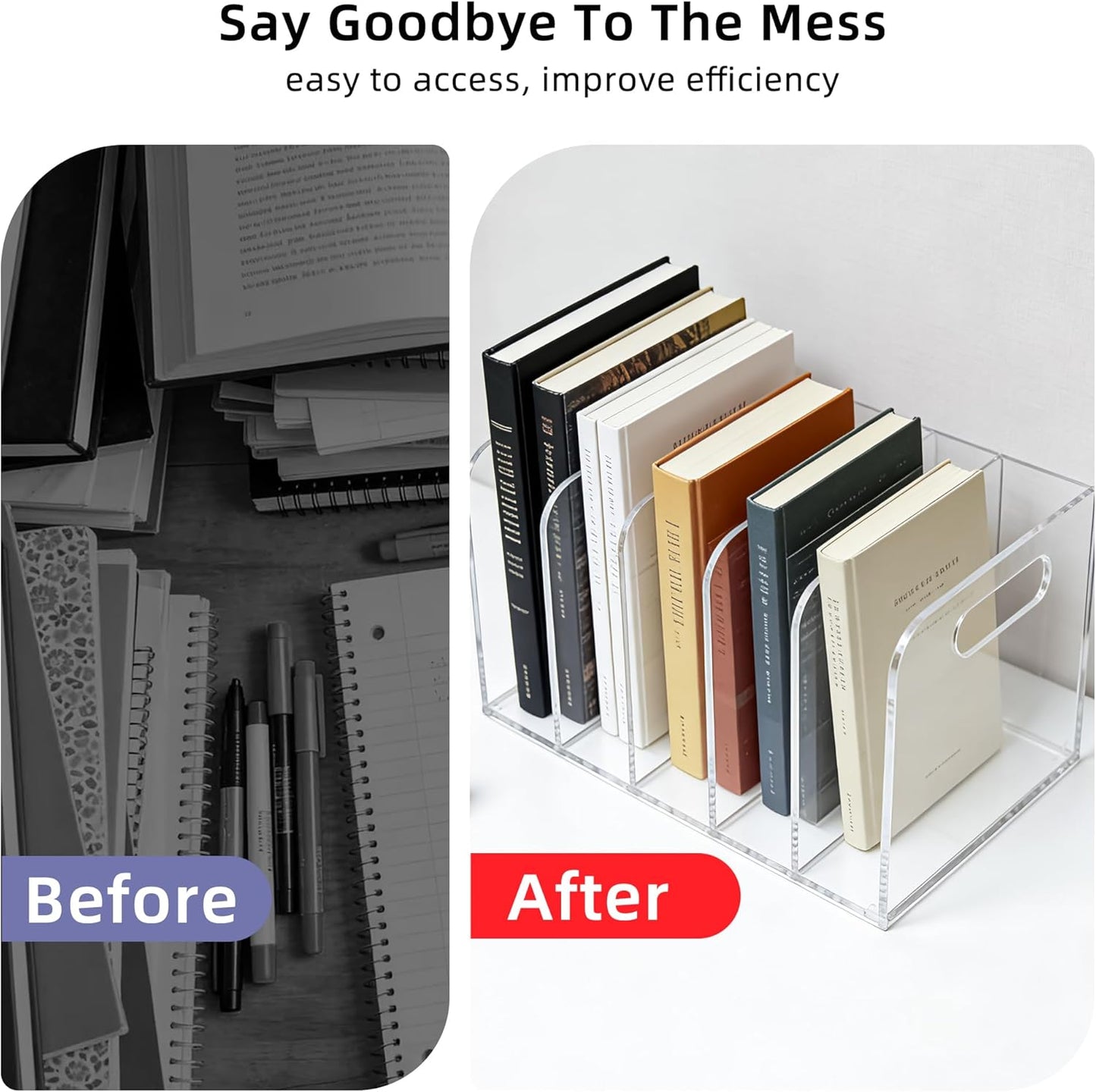 Acrylic Magazine File Holder, 3 Vertical Compartments Desk Document Sorter Organizer, Clear Folder Rack Binder for Office/Documents/Classroom, for Home, Tablet, Magazines, Books & Accessories