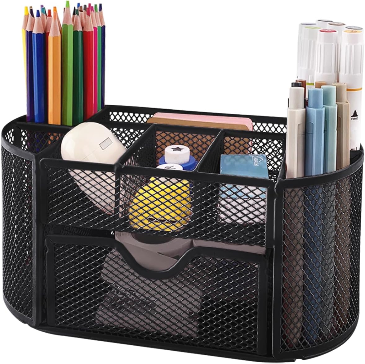 Newkita Desktop Organizer with Pencil Pen Holder and Accessories Offering 8 Compartments and 1 Drawer for Home, School and Office. (Cherry Blossom Pink)