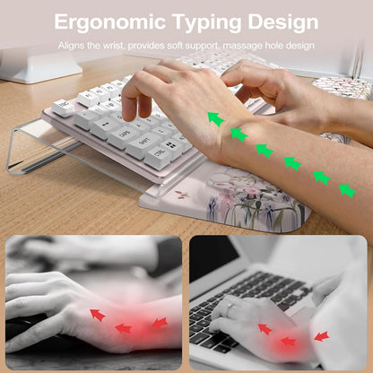 HAOCOO Ergonomic Keyboard Rest Wrist Pad,Comfortable Keyboard Wrist Rest Holder, 3-Level Height Adjustment Acrylic Keyboard Stand, Easy Typing Desk Accessories, Aesthetic Keyboard Riser for Desk