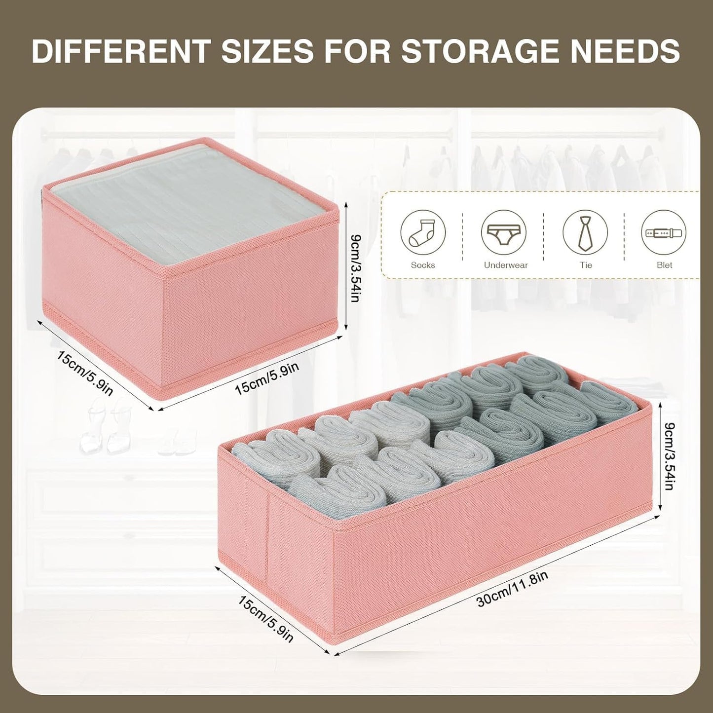 DIMJ Drawer Organizers Clothes, Dresser Organizer Bins for Baby Clothes,Underwear and Sock, Fabric Closet Organization and Storage Boxs, Drawer Dividers for Nursery, Clothing, Tie - 4 Pack, Beige