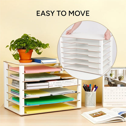 Yumkfoi 12x18 Construction Paper Organizer, 4-Tiers Paper Storage Shelf, Wooden Desk Organizer, File Holder and Letter Tray for Office, Home, Classroom