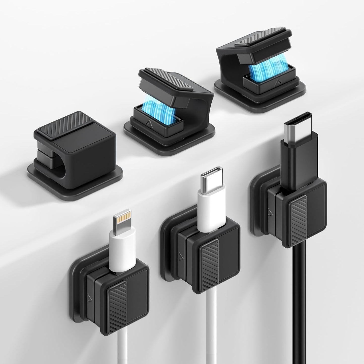 6 Pack Magnetic Cable Clips, Glow in The Dark Cable Holders, GolbinBox Cord Organizer with Shockproof Silicone, Fits up to 8mm Adhesive Cord Clips for Desk, Wall, Nightstand, Car, Home, Office, Blue