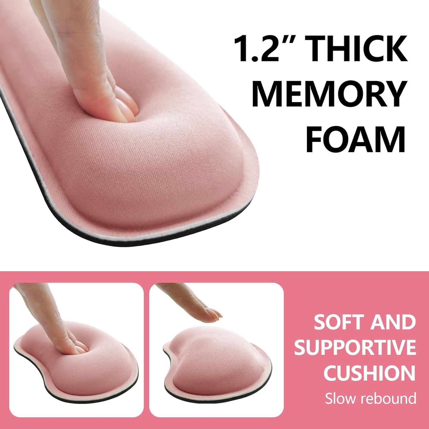 Wrist Rest for Computer Keyboard and Mouse, Ergonomic Design Wrist Support Pad for Keyboard, Soft Memory Foam Desk Pads Support Hand and Arm Easy Typing Pain Relief, 2 Piece Pad, Cream Pink