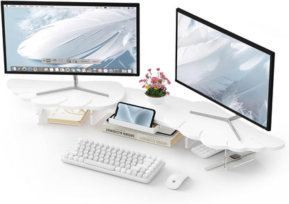 AFOOYO Monitor Stand Riser,31.5-Inch LED Light Wood Computer Monitor Stand with Adjustable Acrylic Legs,Desk Accessories Desktop Organizer Stand for, Computer,Laptop,Printer,PC TV Screen Riser,Black