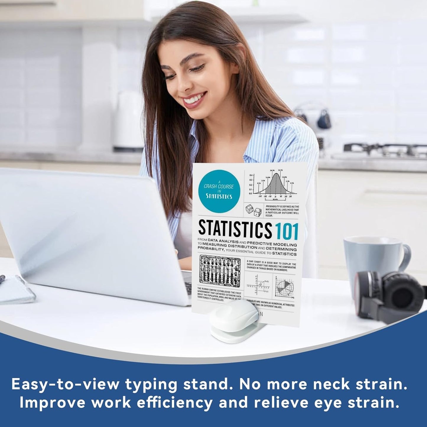 Paper Holder Stand for Desk, Paper Stand for Desk When Typing, Document Holder, Portable Copies Desktop Clamp for A4 Documents Office Typing Reading -Blue