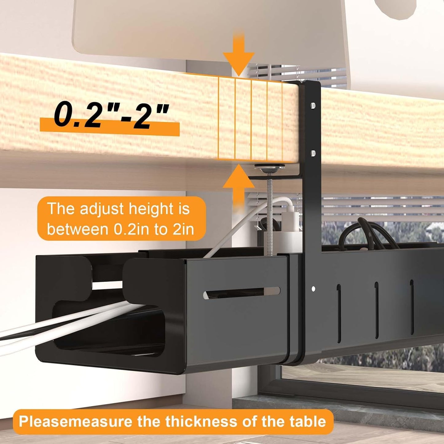 REALINN Under Desk Cable Management Tray Black, Expandable 25.27"-38.66" Sturdy Steel Desk Cord Hider Raceway for Office/Home