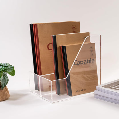 Magazine Holder - Acrylic File Holder and Desk Organizer, Clear Bookend File Sorter, Acrylic Book Organizer and Storage Box for Documents, Magazine Holder Rack for Classroom, Home, and Office