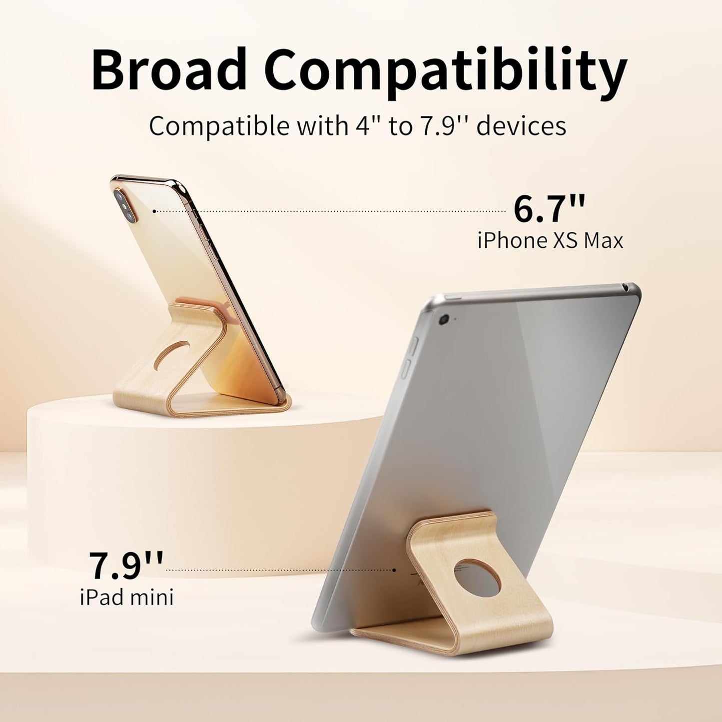 Cell Phone Stand for Desk - Portable Wood Phone Holder for Bed Compatible with iPhone 16 15 14 13 Pro Max 12 11 iPad mini, Smartphone, Wooden Office Aesthetic Desk Accessories