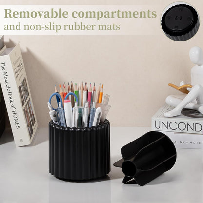 Anyoifax 360° Rotating Pen Holder 7 Slots Desk Organizer Removable Pencil Cup Plastic Art Supplies and Accessories Desktop Storage Box Caddy for Office, School, Home (White)