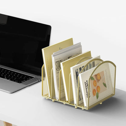 MINDEPOT 5-Section Desk File Organizer, Vertical Desktop File Holder Mail Sorter File Folder Holder Organization for Office School & Classroom (Black - 1Pack)