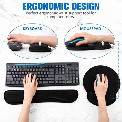 Yunsailing 8 Pcs Ergonomic Mouse Pad and Keyboard with Wrist Support Set Soft Smooth Gel Rest Comfortable Memory Foam for Easy Typing Gaming Computer Laptop Office Home