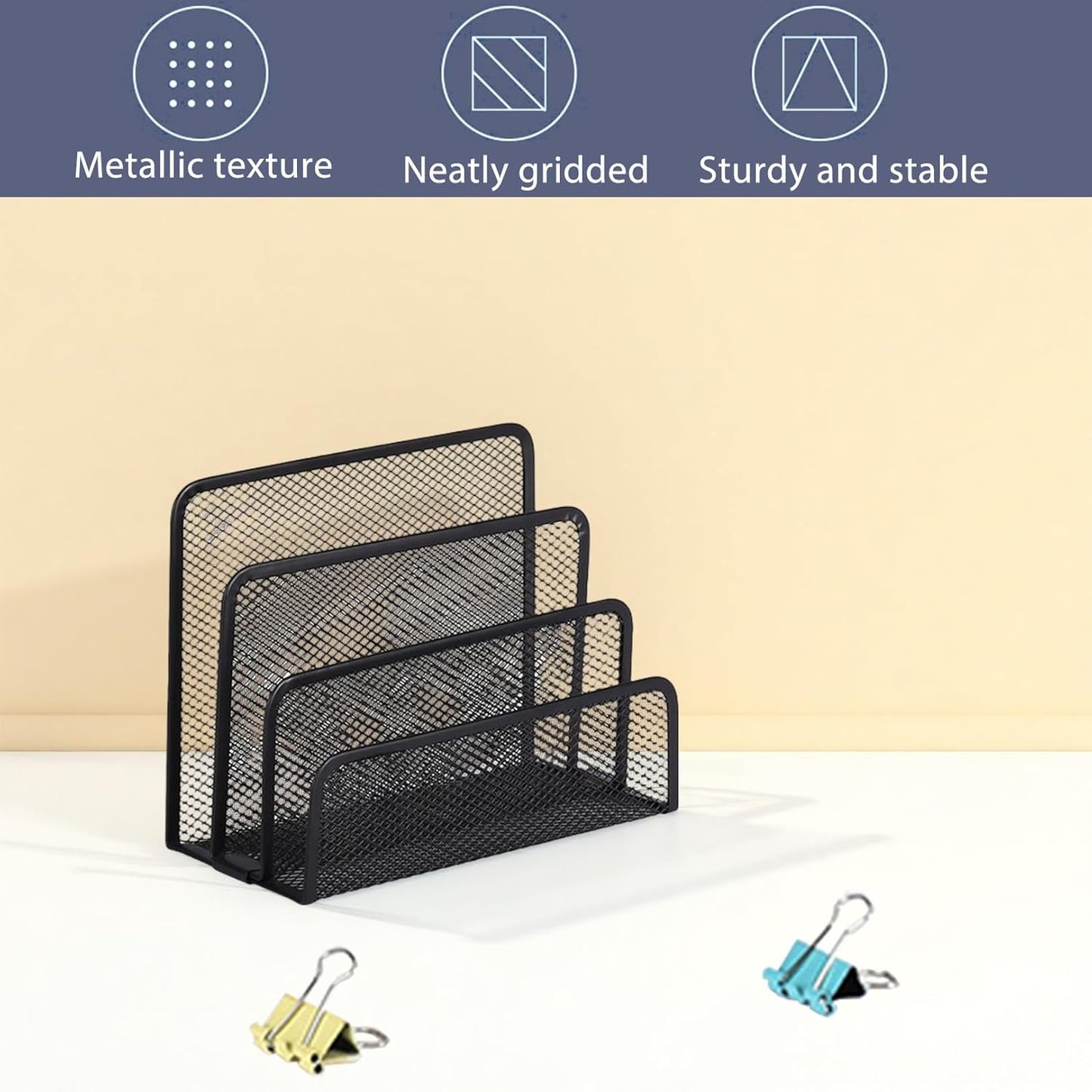 Mail Organizers 2 Pack Metal Mesh Desk Letter Sorter Small Desktop File Holder for Bills Magazines Papers Documents Office Envelopes