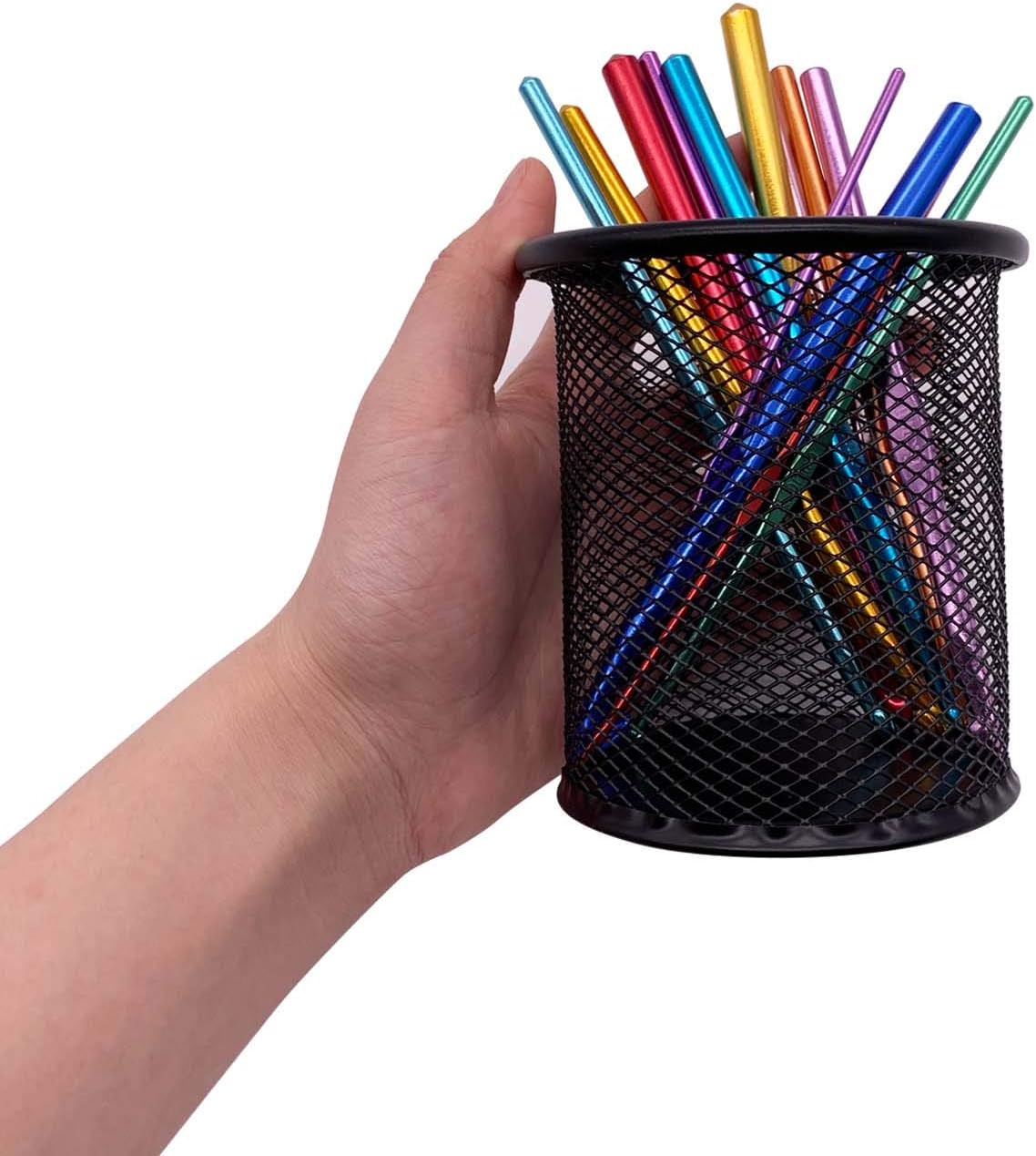 HSYMQ Black Pen Holder Cup for Desk, Pencil Cup Holder, Black Wire Mesh Pen Cup for Desk Office Pen Organizer