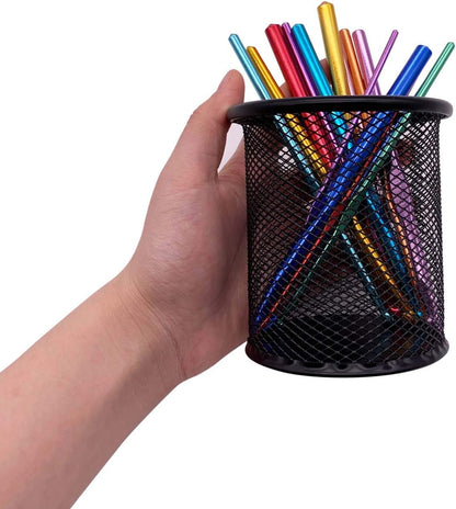 HSYMQ Black Pen Holder Cup for Desk, Pencil Cup Holder, Black Wire Mesh Pen Cup for Desk Office Pen Organizer