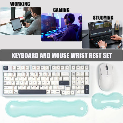 Clear Gel Wrist Rest for Keyboard and Mouse, Green Silicone Mouse Wrist Rest Set, Cute Ergonomic Wrist Rest for Keyboard 60%/75%(Green)