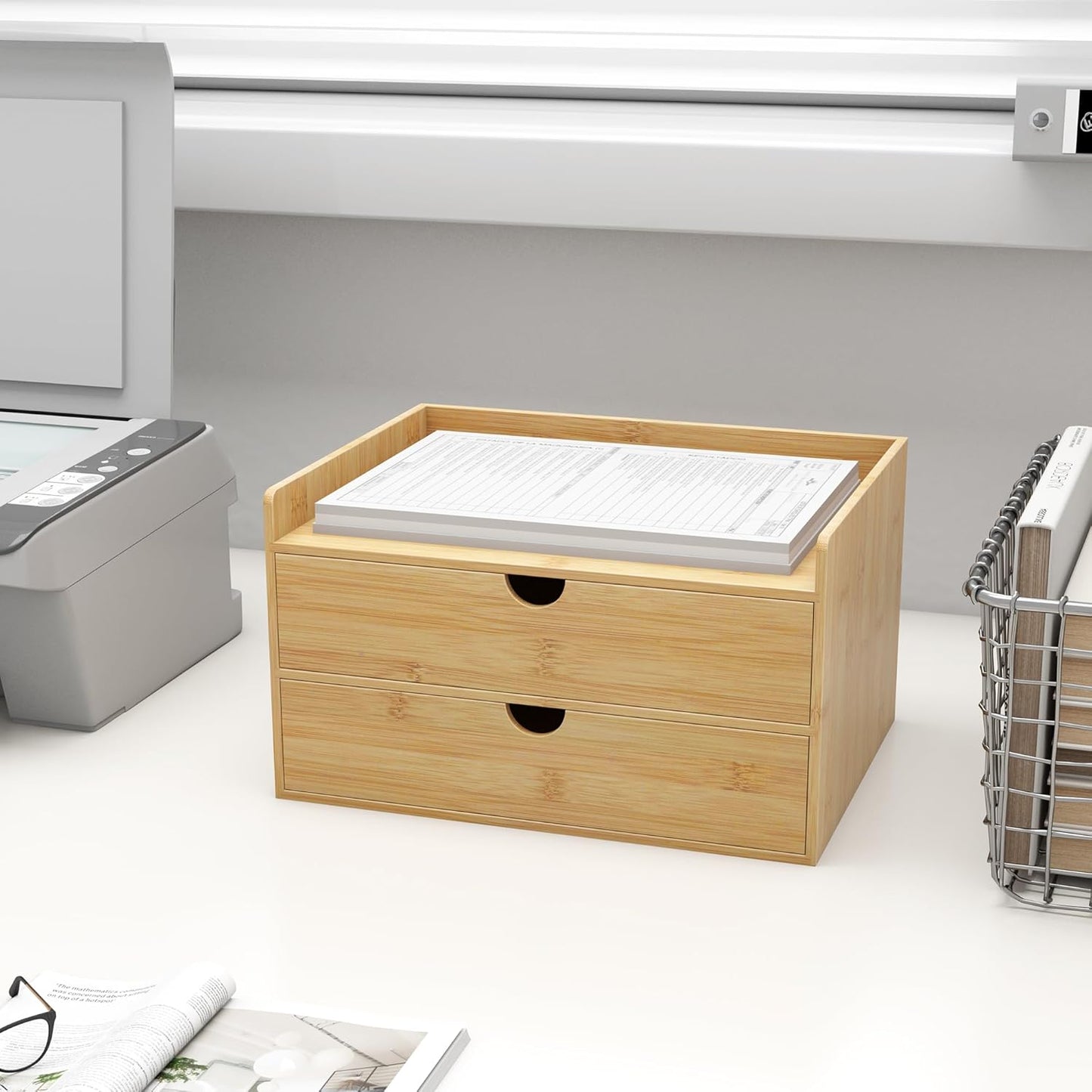 Wisuce Bamboo Desk Drawer Organizer, 3 Drawer Desktop Organizer with Drawers Tabletop Storage Organization Box for Office Home Toiletries Supplies Vanity, No Assembly Required