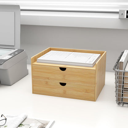 Wisuce Bamboo Desk Drawer Organizer, 3 Drawer Desktop Organizer with Drawers Tabletop Storage Organization Box for Office Home Toiletries Supplies Vanity, No Assembly Required