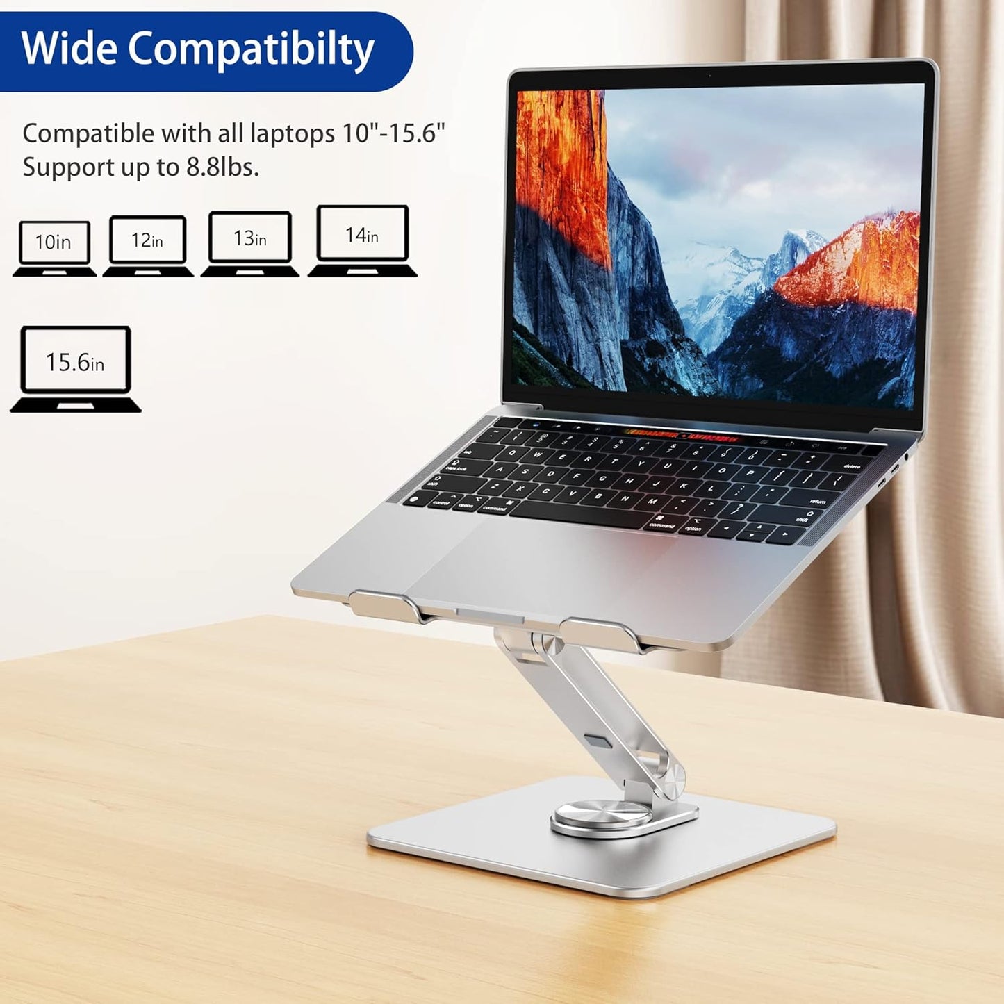 BESIGN LSX7 Laptop Stand with 360 Rotating Base, Ergonomic Adjustable Notebook Riser, Foldable Computer Holder Compatible with 10-15.6" Laptops (Black)