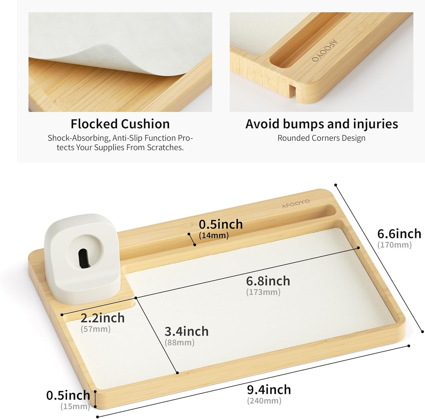 AFOOYO Wooden Watch Band Organizer - Charger Stand Compatible with All Apple Watch Series and Watch Bands Display Watch Storage Case Tray with Acrylic Top Lid(Bamboo)