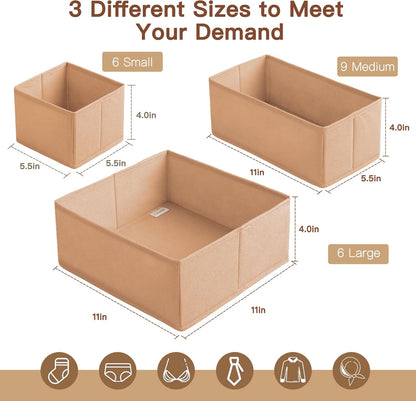 Criusia Drawer Organizer Clothes, 10 Pack Dresser Organizer for Baby Clothes, Underwear, Sock- Foldable Closet Organization and Storage Dividers Bins for Nursery, Bedroom (Beige)