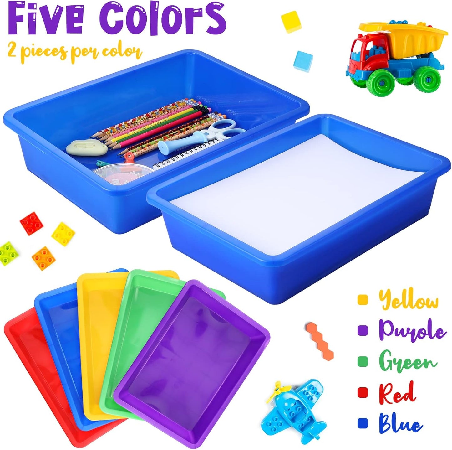 Hoteam 10 Pcs Flat Storage Organizer Tray Bin Paper Tray for Classroom Plastic Stackable File Organizer for School Office Teacher Book Organization(Clear,13.78 x 9.84 x 3.15 Inch)