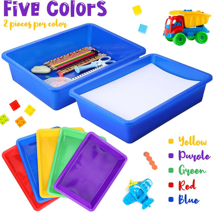 Hoteam 10 Pcs Flat Storage Organizer Tray Bin Paper Tray for Classroom Plastic Stackable File Organizer for School Office Teacher Book Organization(Clear,13.78 x 9.84 x 3.15 Inch)