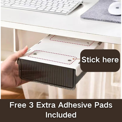 Under Desk Organizer - Stick On Fluted Translucent Desk Drawer Attachment, Slide Out Under Desk Storage for Office & Home (WHITE, SMALL)