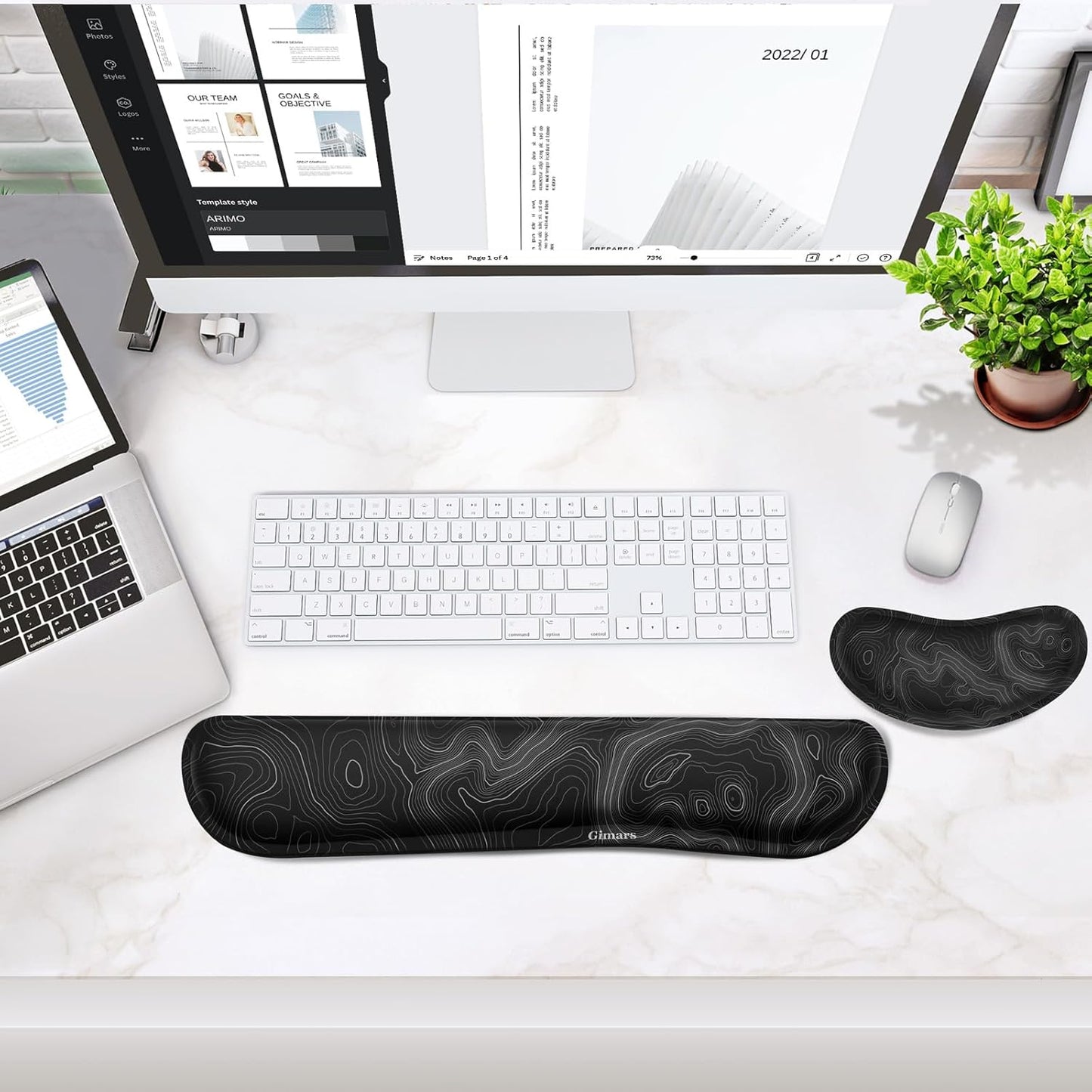 Gimars Upgrade Enlarge Silky and Superfine Fabric Gel Memory Foam Keyboard Wrist Rest Set, Ergonomic Keyboard Mouse Wrist Support for Typing Pain Relief, Comfort for Office, Gaming, Computer