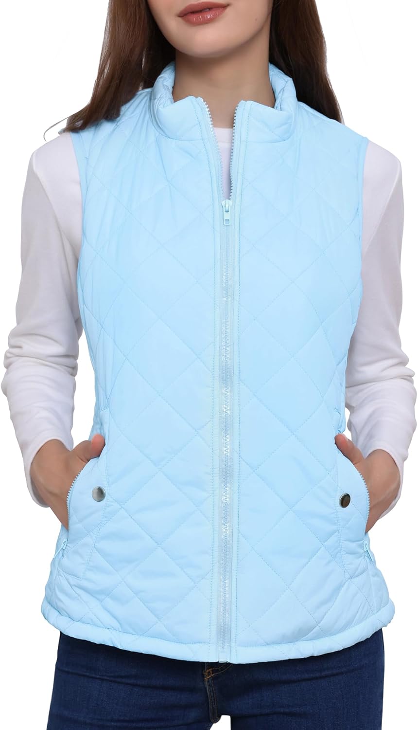 Allegra K Women's Puffer Vest Stand Collar Lightweight Gilet Quilted Zip Vest