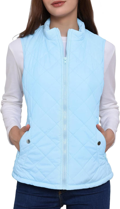 Allegra K Women's Puffer Vest Stand Collar Lightweight Gilet Quilted Zip Vest