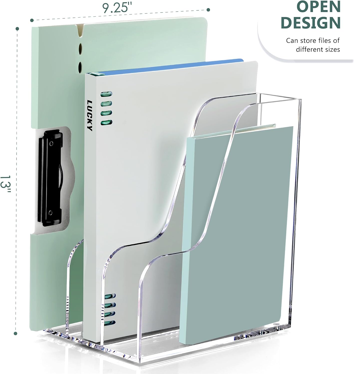 SANRUI Acrylic Magazine Holder Desk Organizer Workspace Sorters，Clear Bookend File Sorter Holder，Folder Rack, Office Accessories Organization Storage with 3 Vertical Compartments