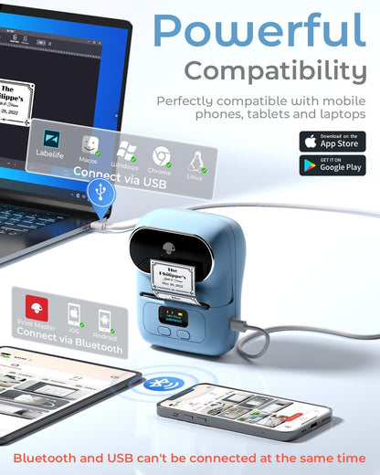 Phomemo M110 Label Makers - Barcode Label Printer Bluetooth Label Maker Portable Thermal Printer for Small Business, Address, Barcode, Logo, Clothing, Mailing, Sticker Printers for Phone & PC, Black